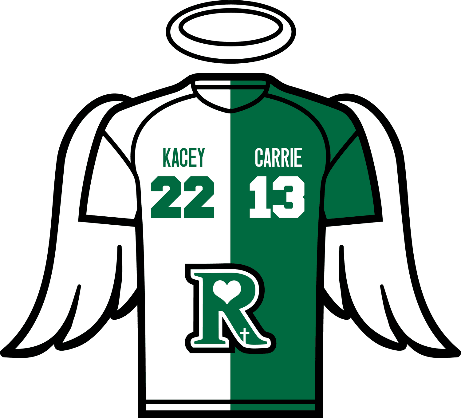 Memorial jersey honoring Carrie (#13) and Kacey (#22) McCaw